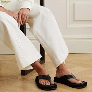 FOWT Black Round Toe Flip Flops Wedge Low Heel Mule Slippers Casual Indoor Shoes